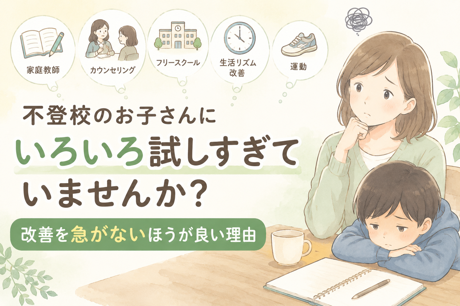 不登校のお子さんにいろいろ試しすぎていませんか？改善を急がないほうが良い理由