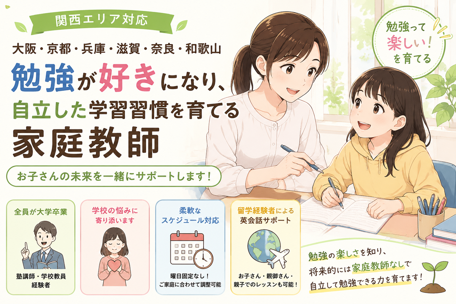 関西の家庭教師｜大阪・京都・兵庫など関西全域対応【勉強が好きになる指導】