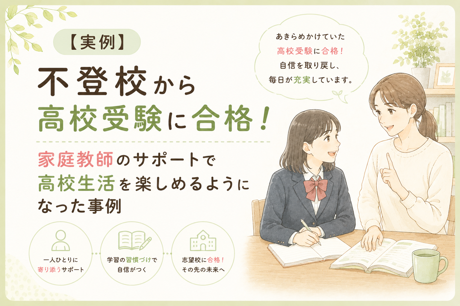 【実例】不登校から高校受験に合格！家庭教師のサポートで高校生活を楽しめるようになった事例