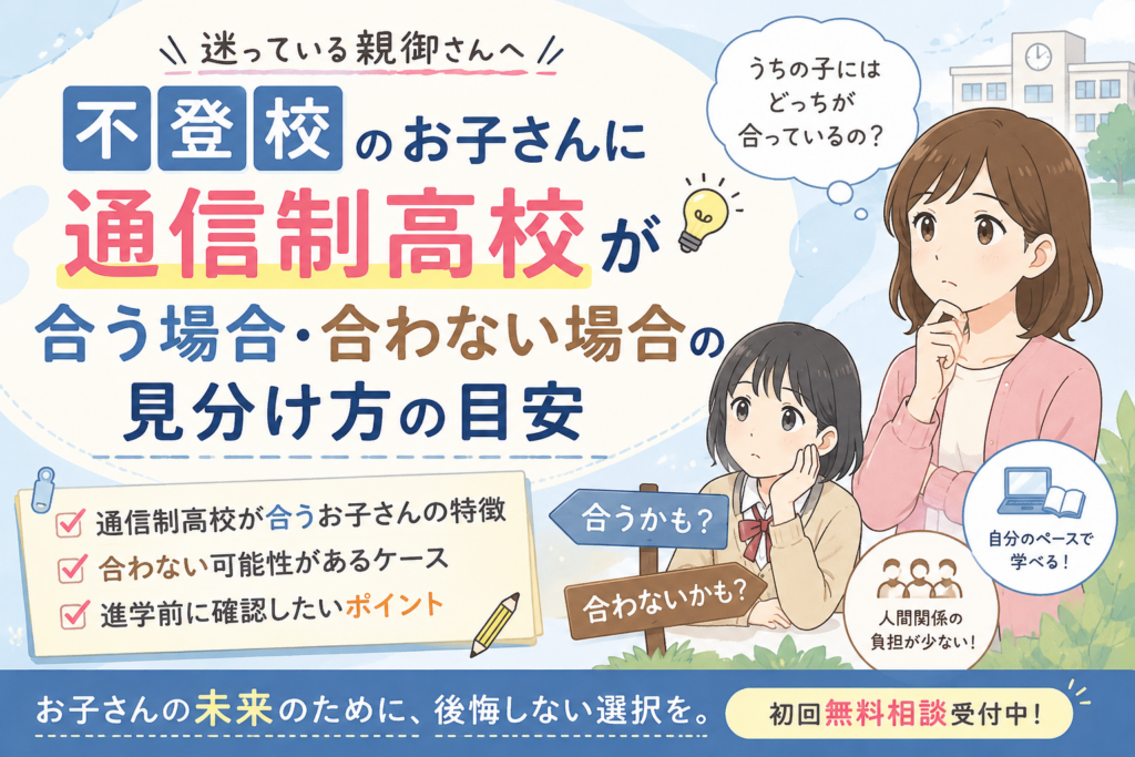 不登校のお子さんに通信制高校が合う場合・合わない場合の見分け方｜進学前に親御さんが確認したいポイント