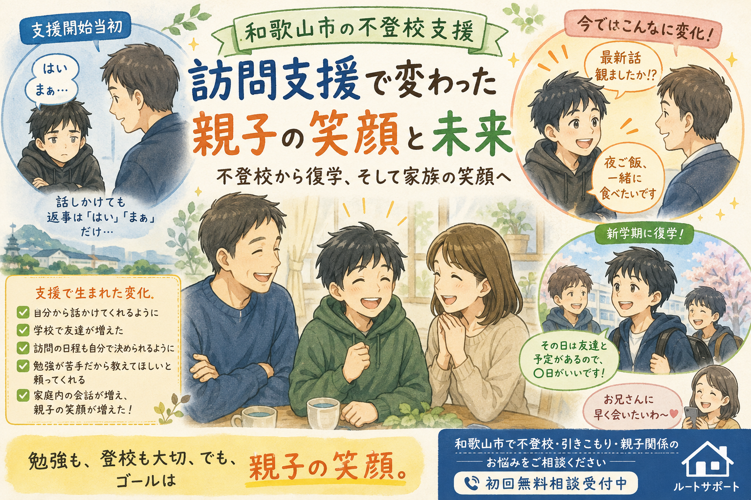 和歌山市の不登校支援｜訪問支援から新学期の復学、親子の笑顔まで変わった実例