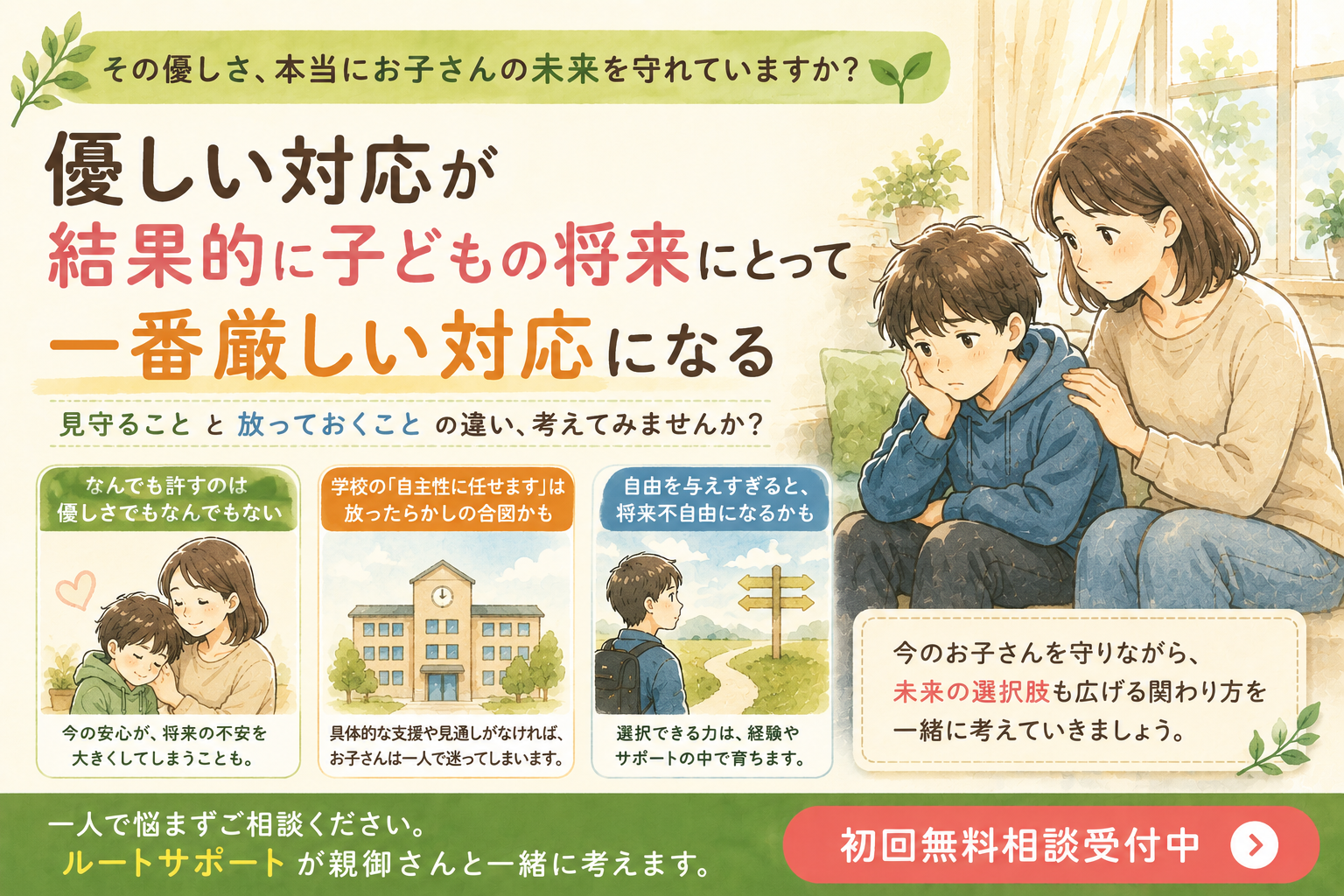 不登校の子どもに優しすぎるのはダメ？「何でも許すこと」が将来の不自由につながる理由