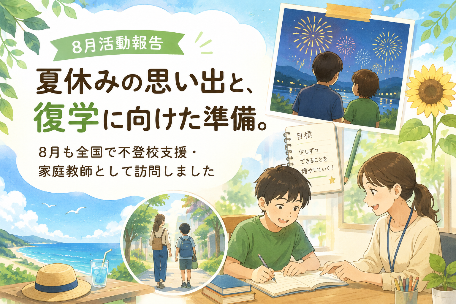 【8月活動報告】夏休みの思い出と、復学に向けた準備。8月も全国で不登校支援・家庭教師として訪問しました